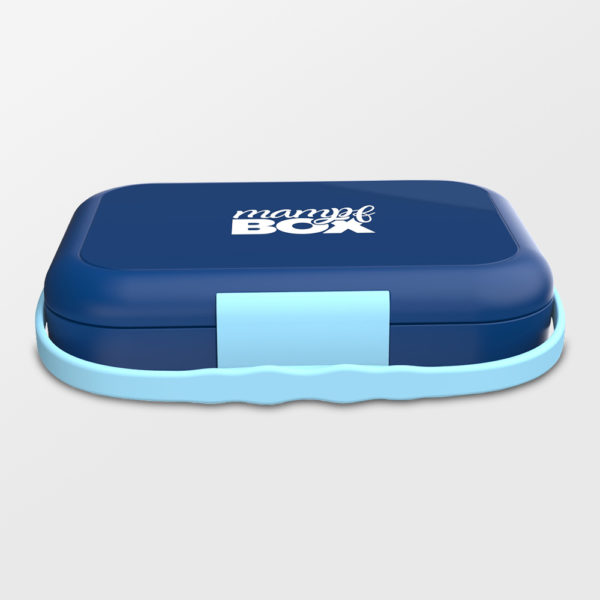 Auslaufsichere und BPA freie Lunchbox in blau. Unterteilung in 4-Fächern, einzeln abgedichtet.