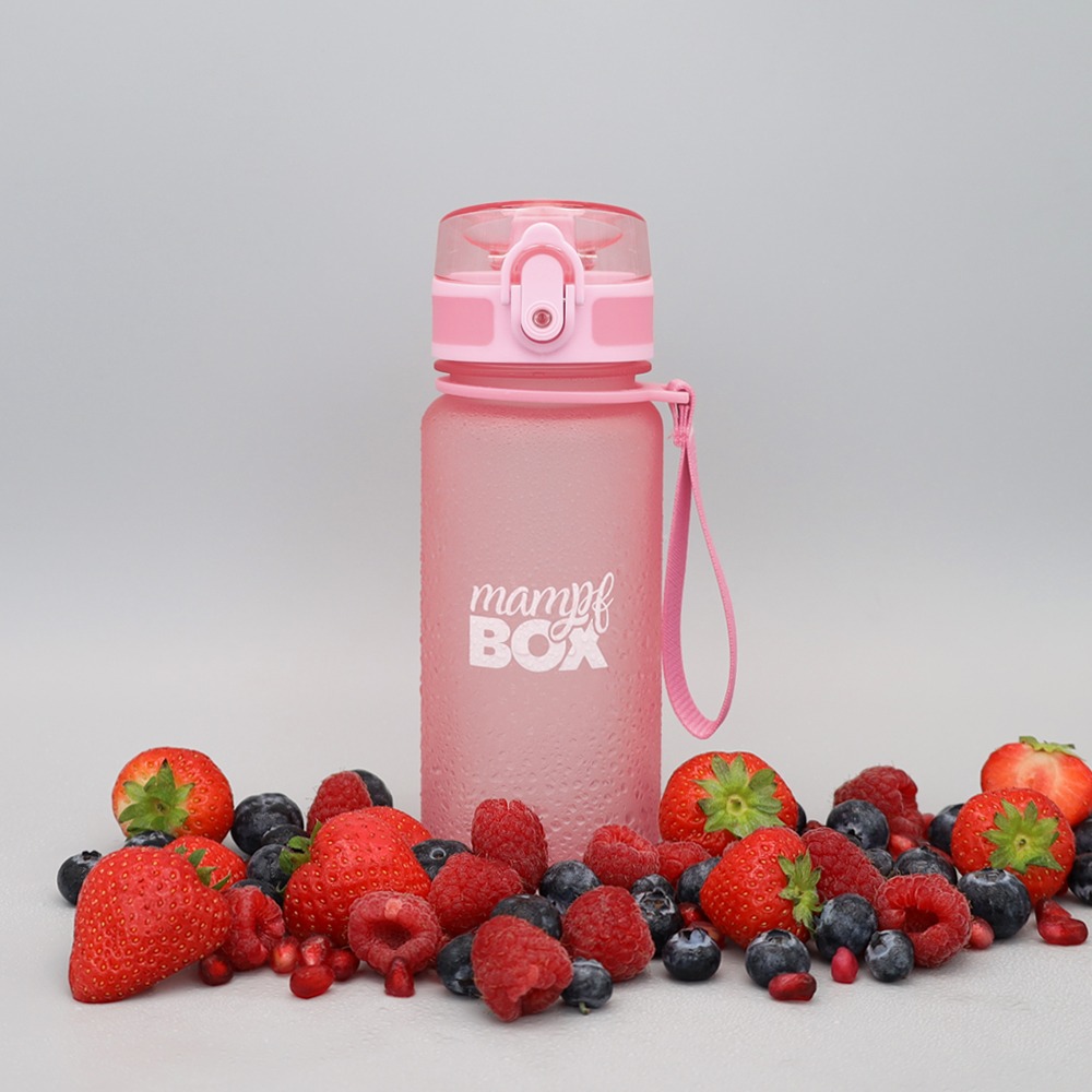Pinke auslaufsichere Trinkflasche. BPA-frei und für Kohlensäure geeignet. 350ml. Ideal für Kinder in der KiTa, Schule oder Spielplatz.