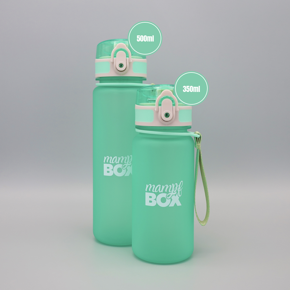 Vergleich von 350 ml und 500 ml Wasserflasche für Kinder in Grün