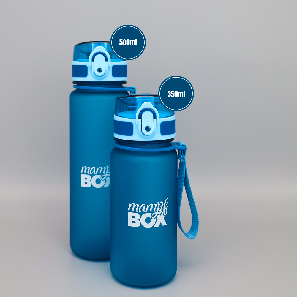 Vergleich von 350 ml und 500 ml Trinkflasche für Kinder in Blau