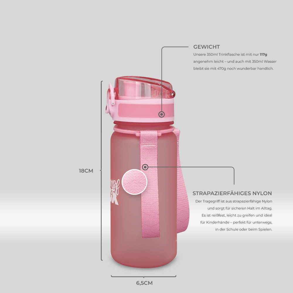 Pinke Trinkflasche für Kindergarten mit Trageschlaufe