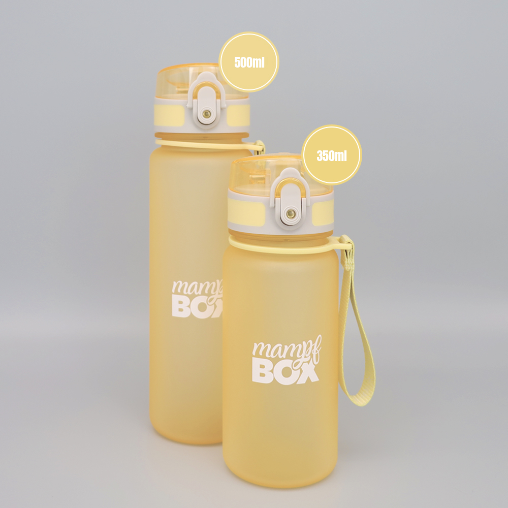 Vergleich von 350 ml und 500 ml Trinkflasche für Schule in Gelb