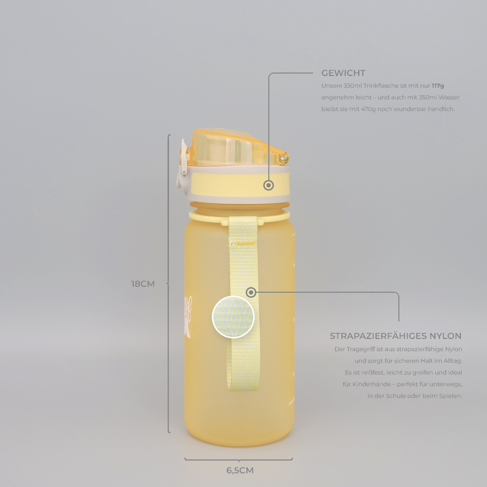 Gelbe Trinkflasche für Schule mit Trageschlaufe