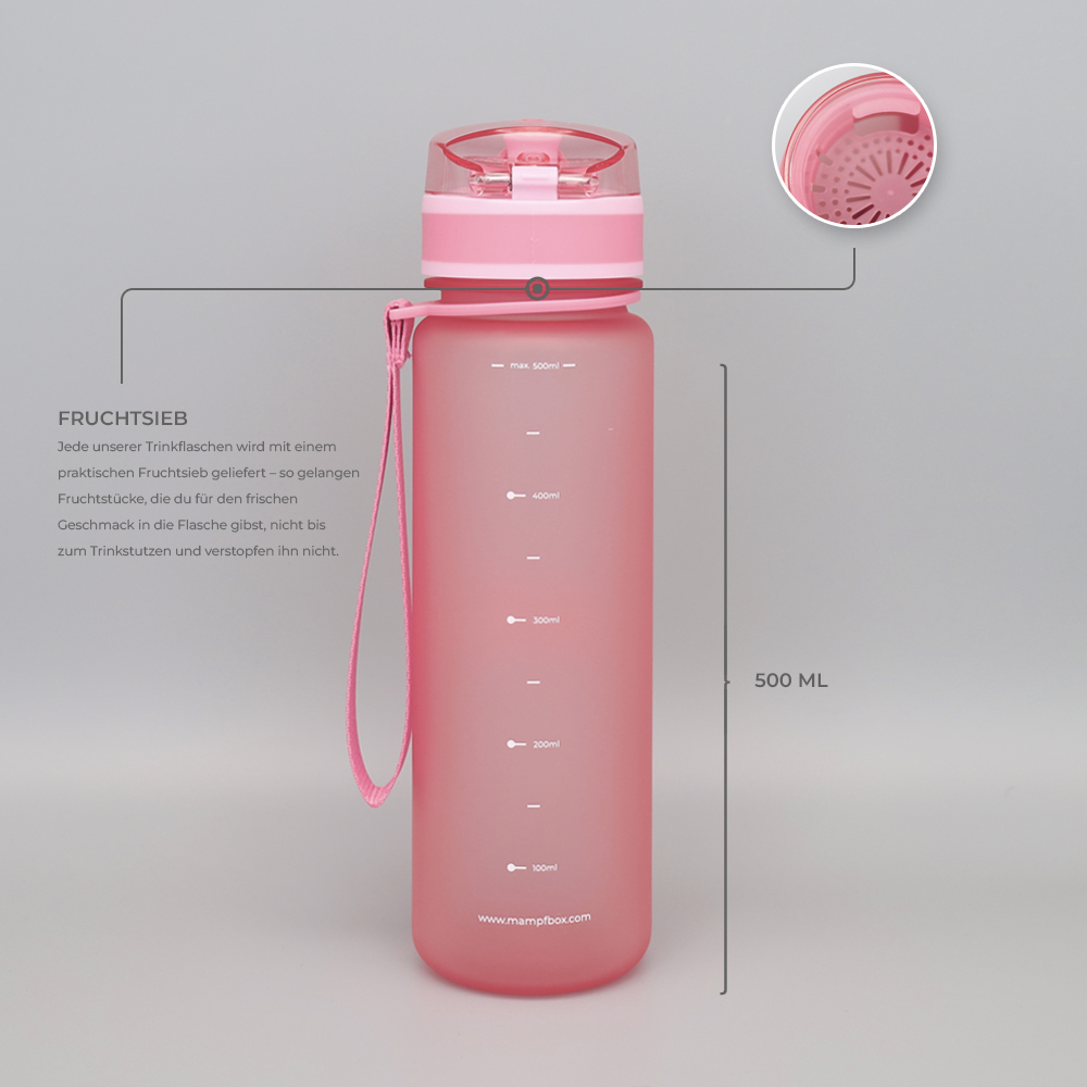 Tritan Trinkflasche mit Fruchtsieb und Füllskala